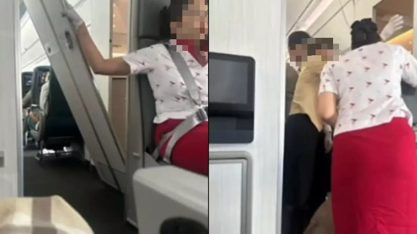 Flight attendant forced to hold up broken toilet door for entire 16-hour flight