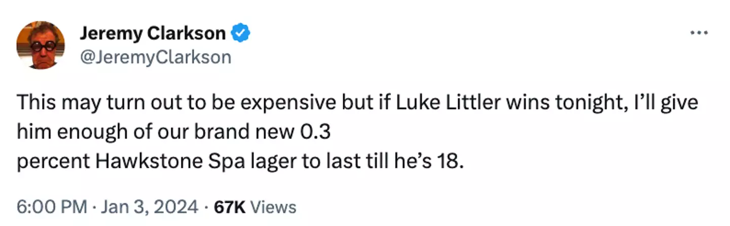 Jeremy Clarkson has taken an 'expensive' gamble on Luke the Nuke.