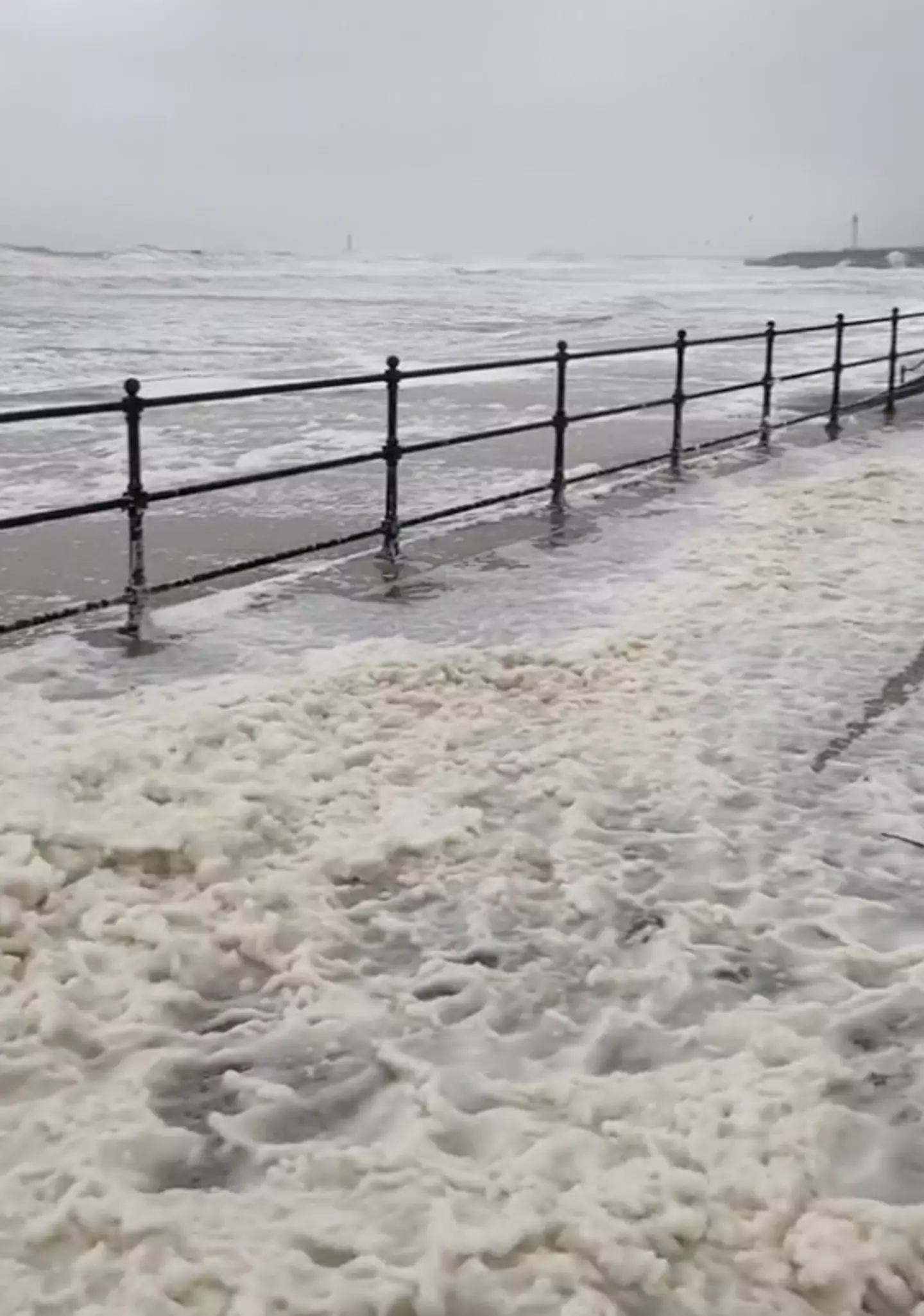 Viewers on social media are stumped by the scene over in Sunderland, as sea foam takes over the area.