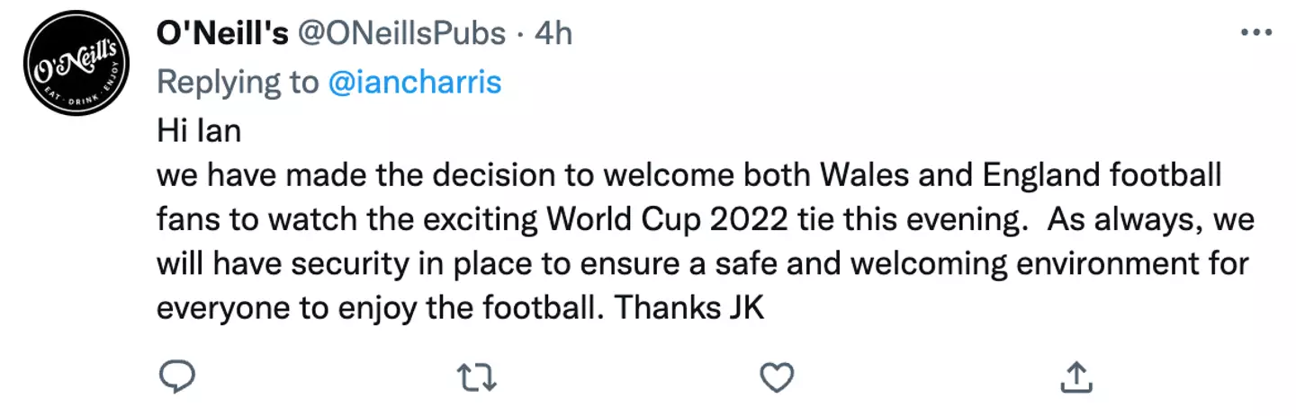 The pub has reversed its decision.