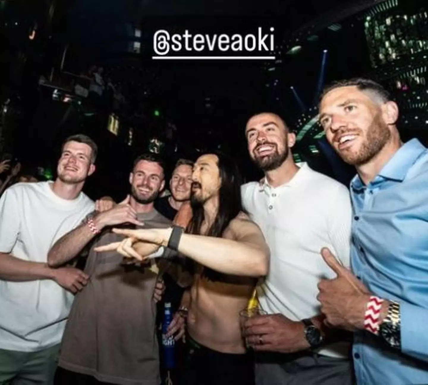 DJ Steve Aoki was seen partying with the team from Wrexham football club.