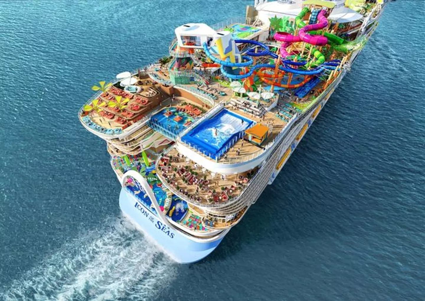 The gigantic waterpark on board.
