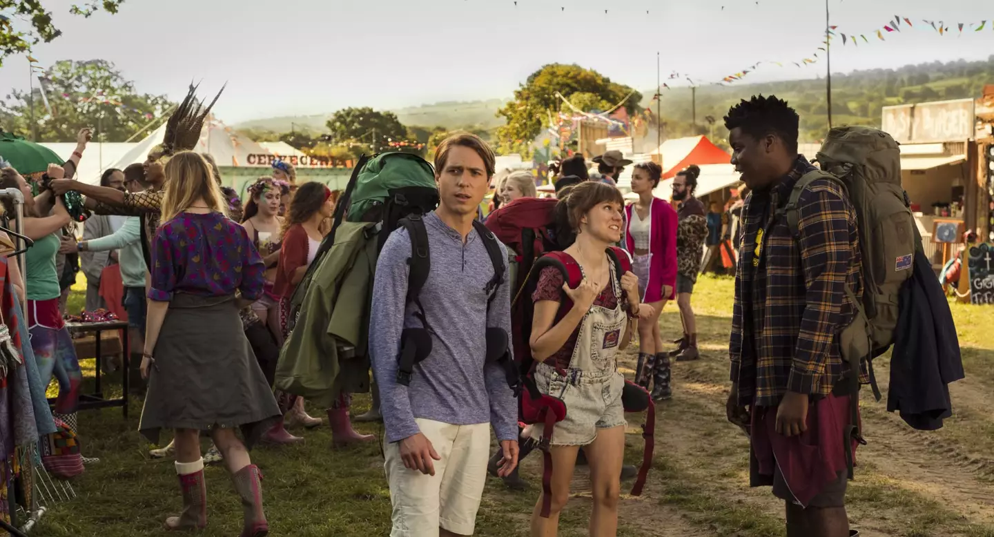 Joe Thomas, Hammed Animashaun, and Claudia O'Doherty in The Festival (2018).