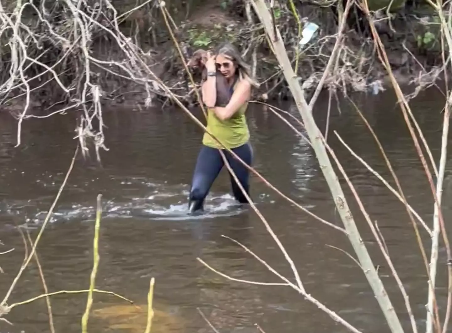 The relieved pet owner with her missing dog.