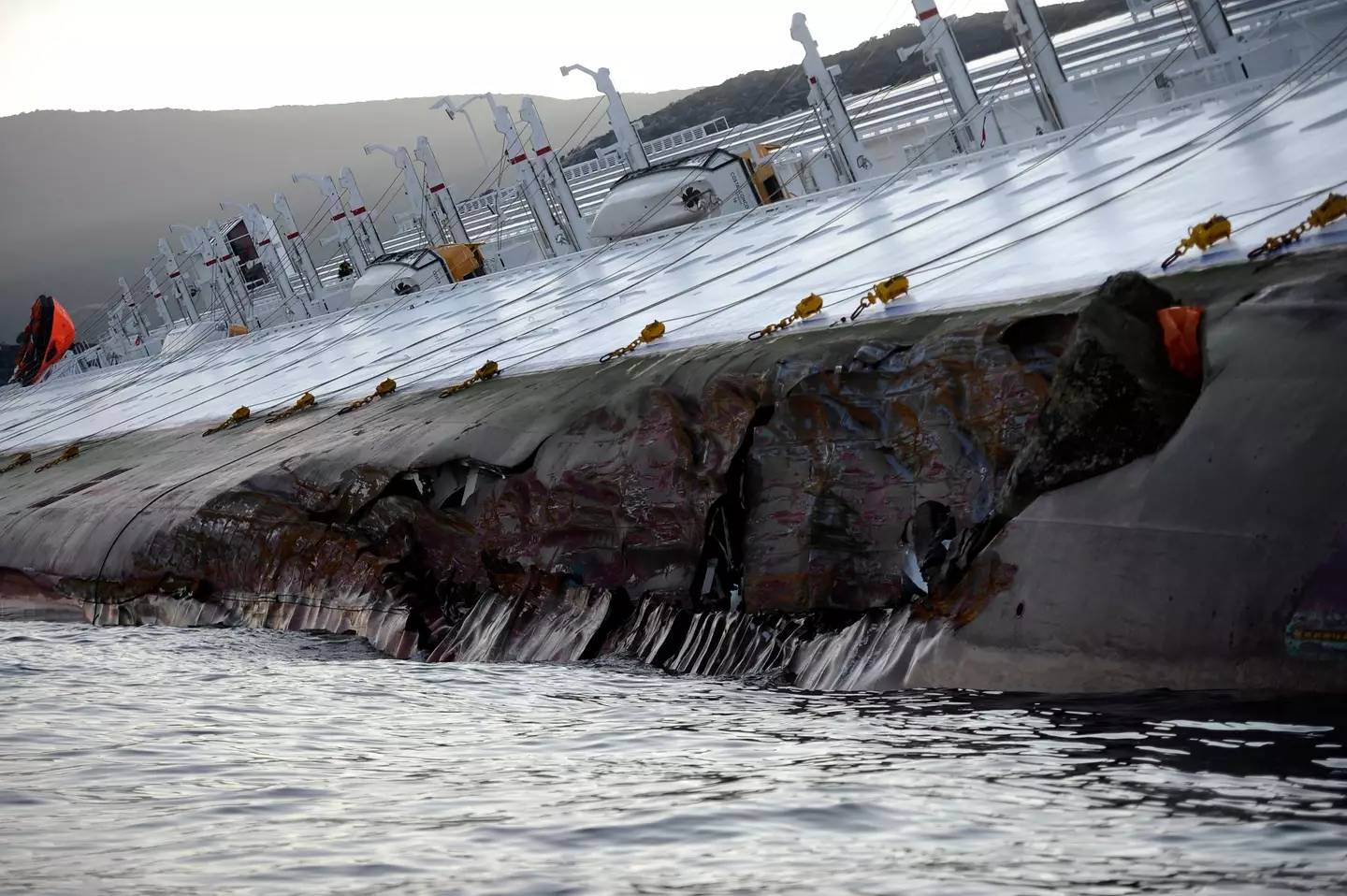 A huge hole was left in the side of the Costa Concordia (FILIPPO MONTEFORTE/AFP via Getty Images)