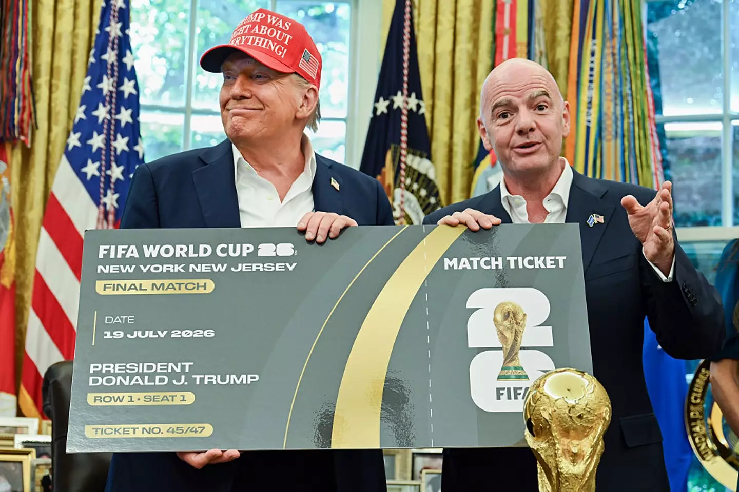 Donald Trump and FIFA president Gianni Infantino (Annabelle Gordon/UPI/Bloomberg via Getty Images)