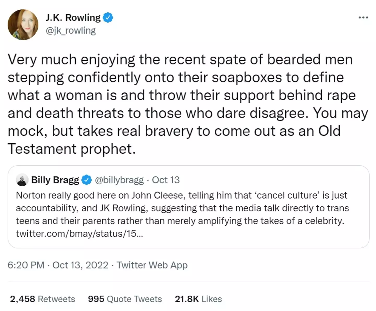 Harry Potter author JK Rowling was not a fan of Norton's comments or the support for them.