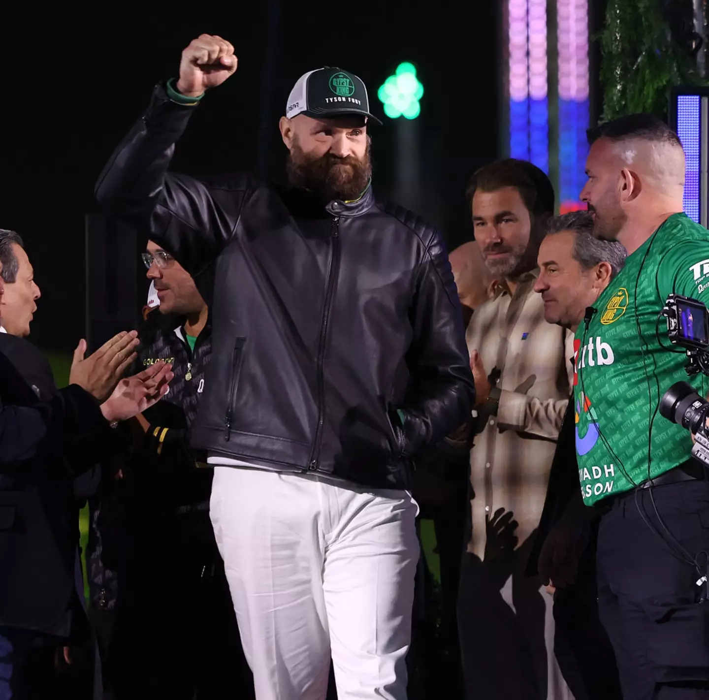 People were confused by Fury wearing a leather jacket during the weigh in (Mark Robinson/Getty Images)