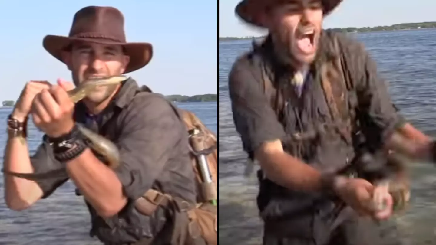 Man walks into the water at 'Snake Island' and instantly regrets it