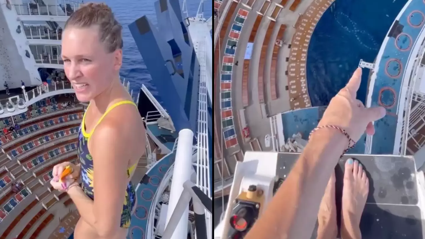 People point out 'major risk' as woman performs death defying stunt on cruise ship