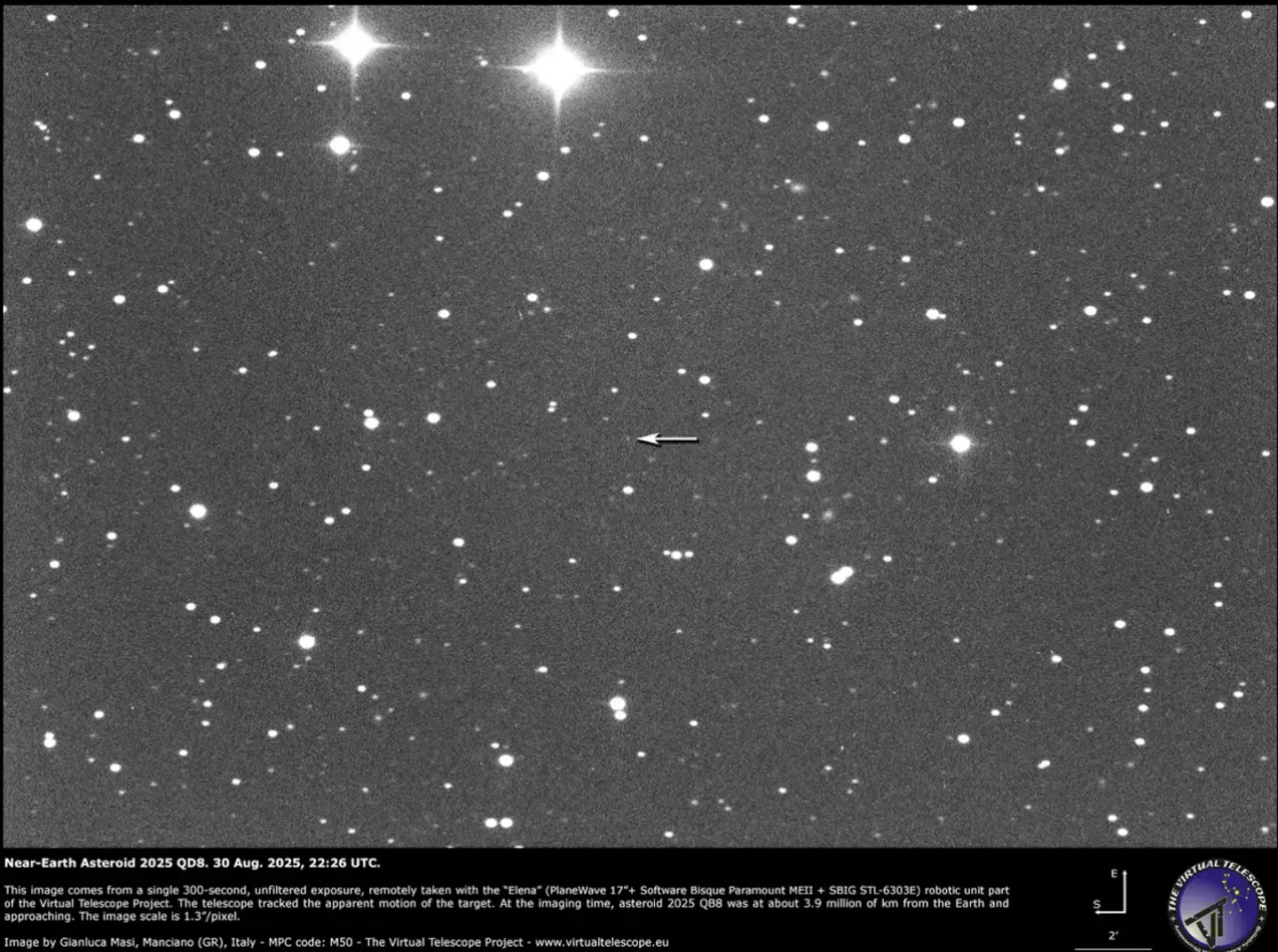 The asteroid will come within 57 percent of the average lunar distance (Gianluca Masi, The Virtual Telescope Project)