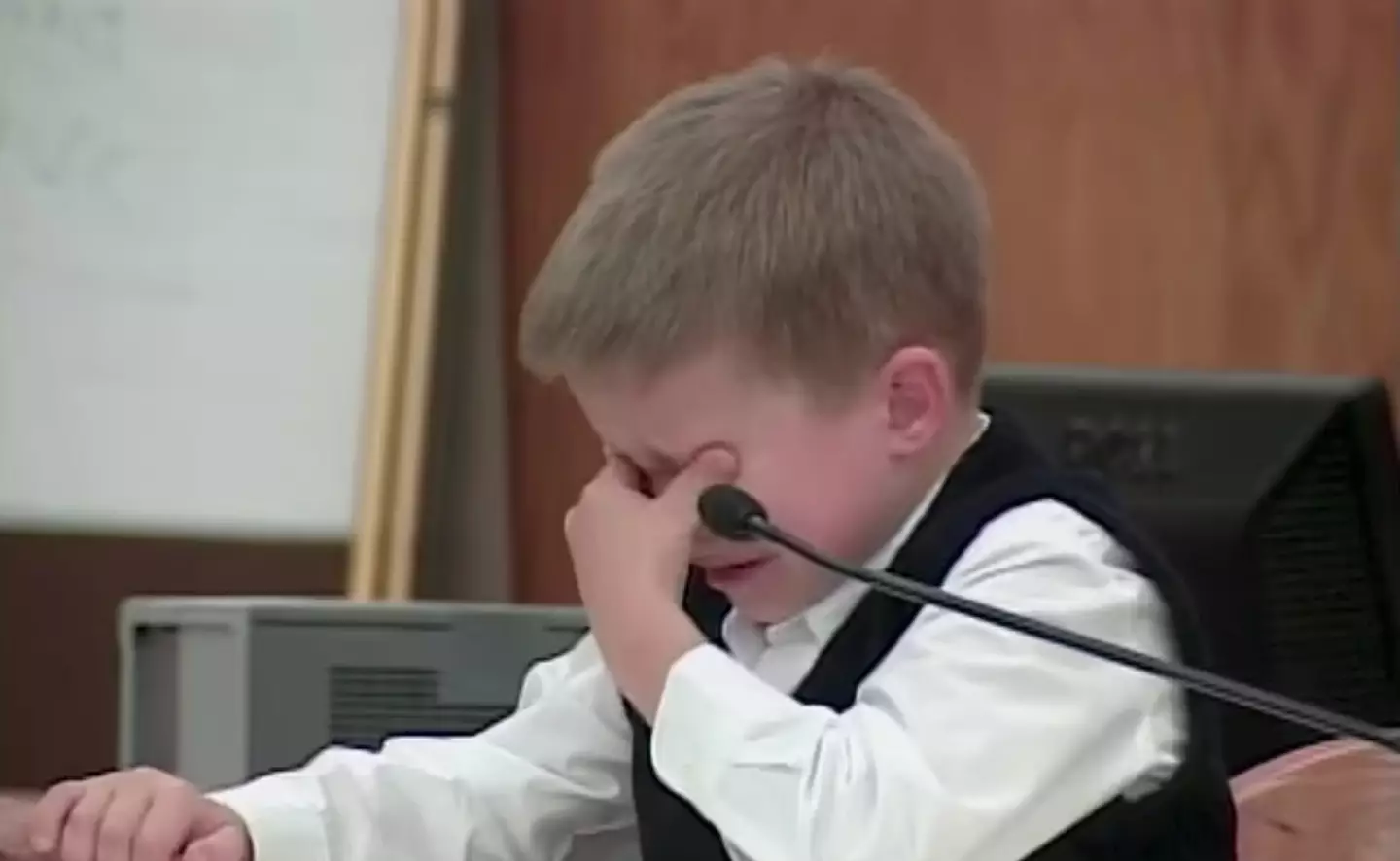 AJ Hutto was in tears while he testified against his mother in court (ITV)