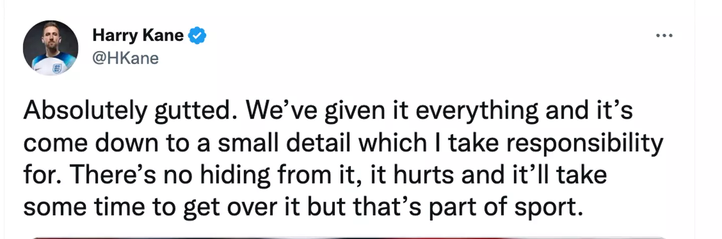 Harry Kane says he's 'gutted' over World Cup loss.