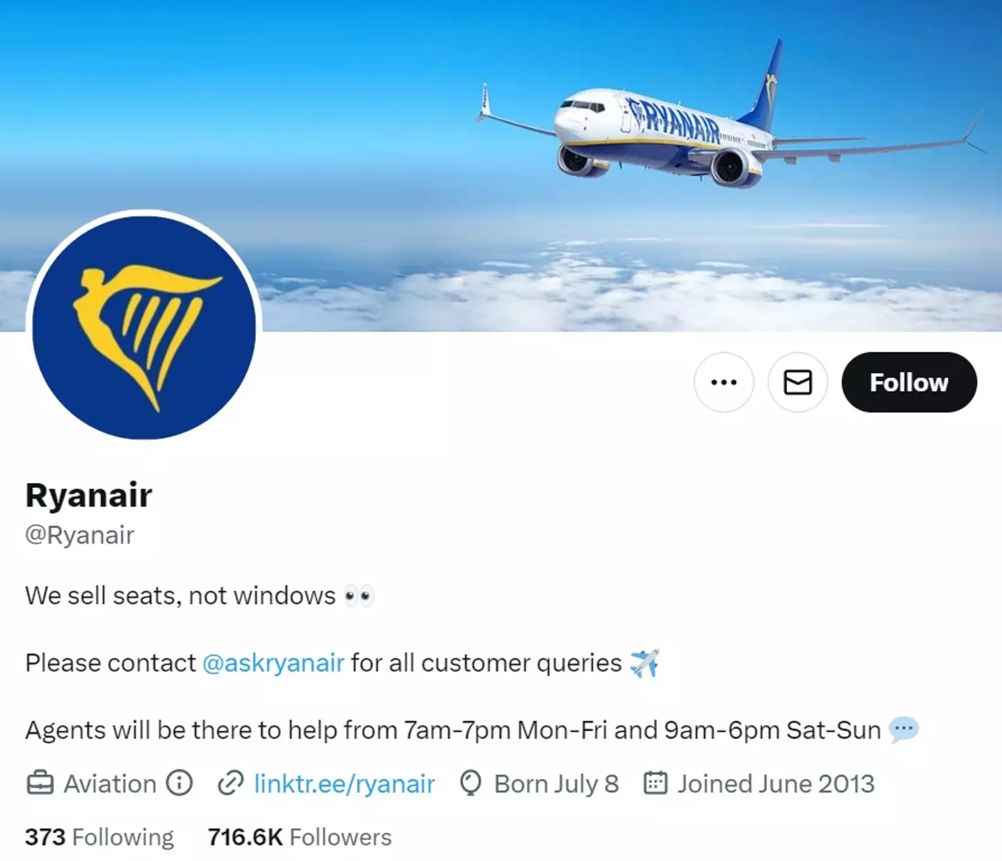 Ryanair would like to remind customers that windows are not a guaranteed part of its flight experience.