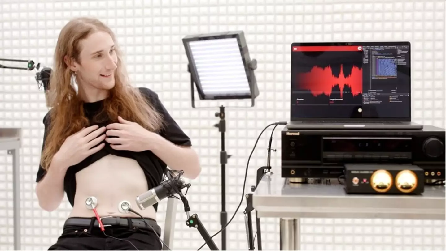 Man with Red Rooster sensor to his stomach