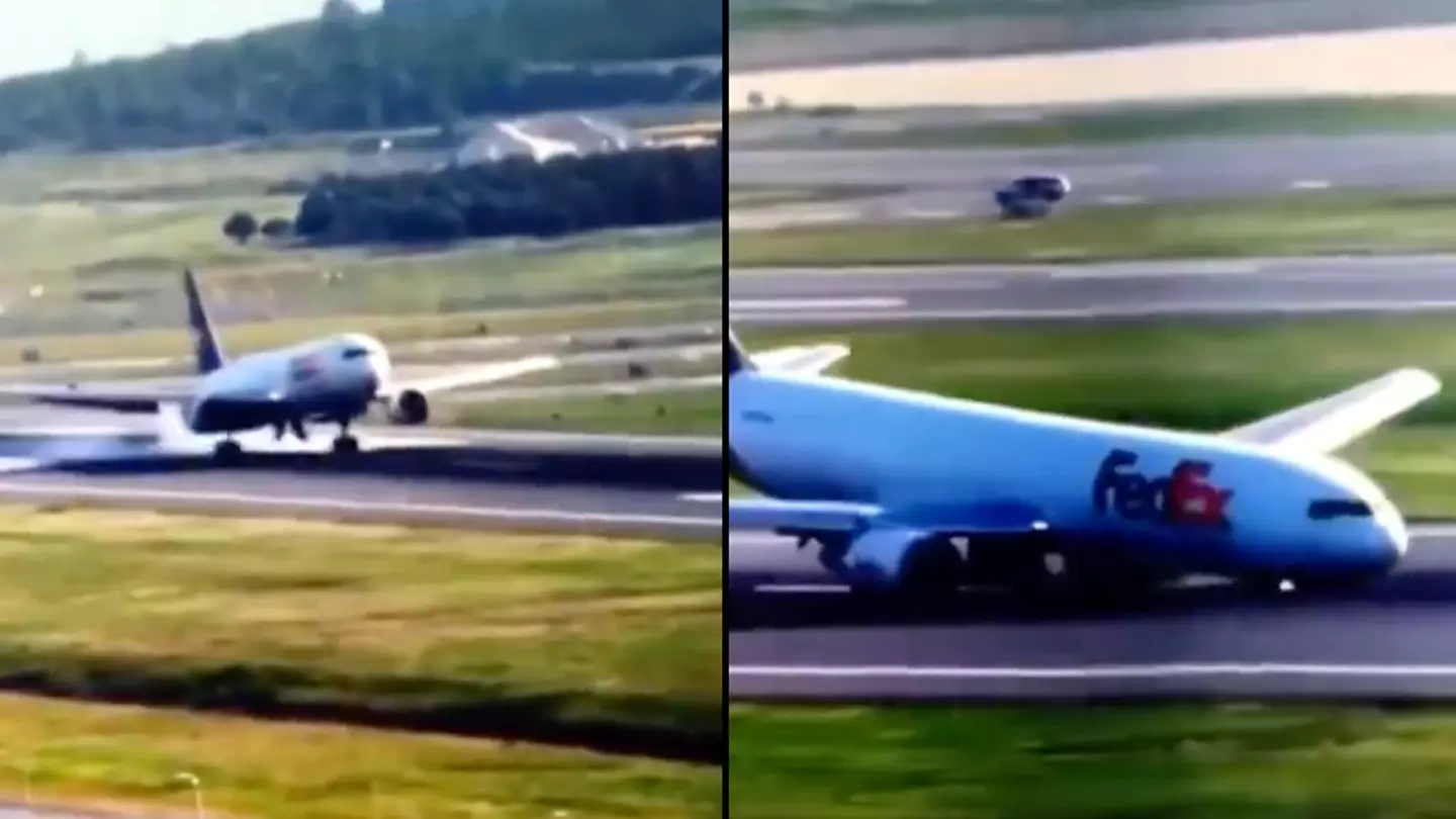 Scary moment plane smashes nose into runway while having to perform emergency landing