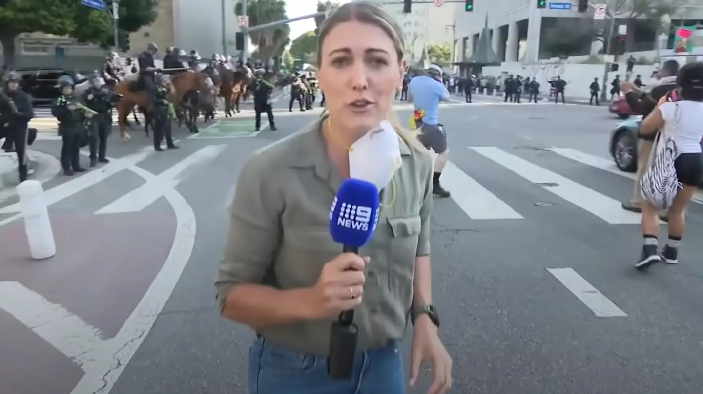 Shocking moment reporter is shot by police whilst filming during violent LA riots