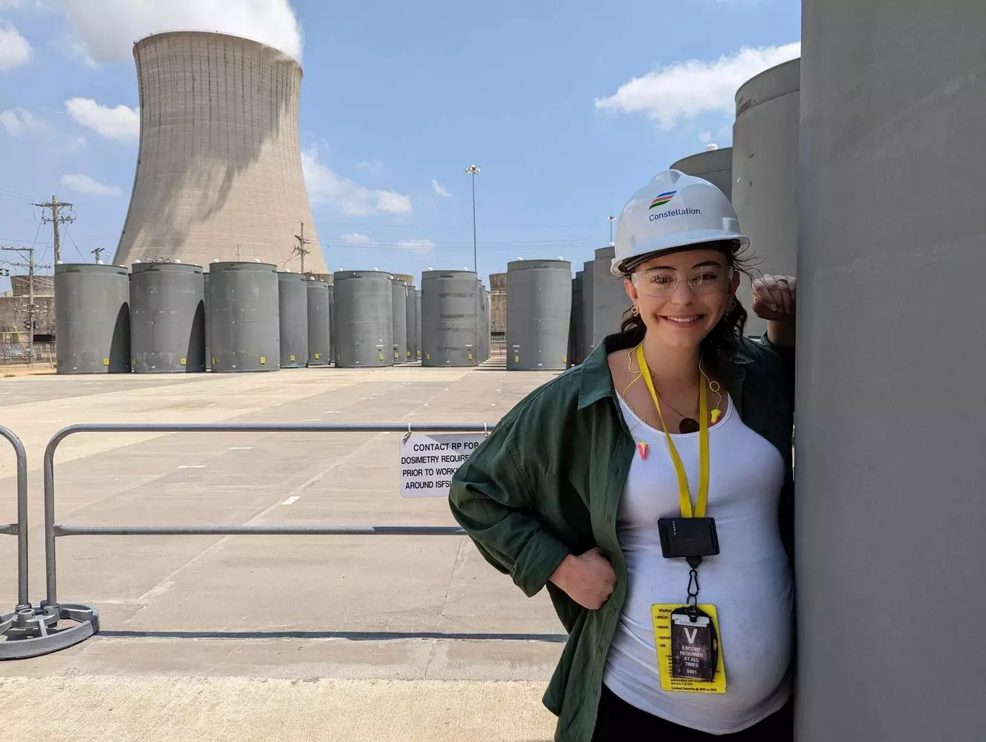 The pro-nuclear energy campaigner wants to prove it's safe by getting her baby bump close to nuclear waste containers.
