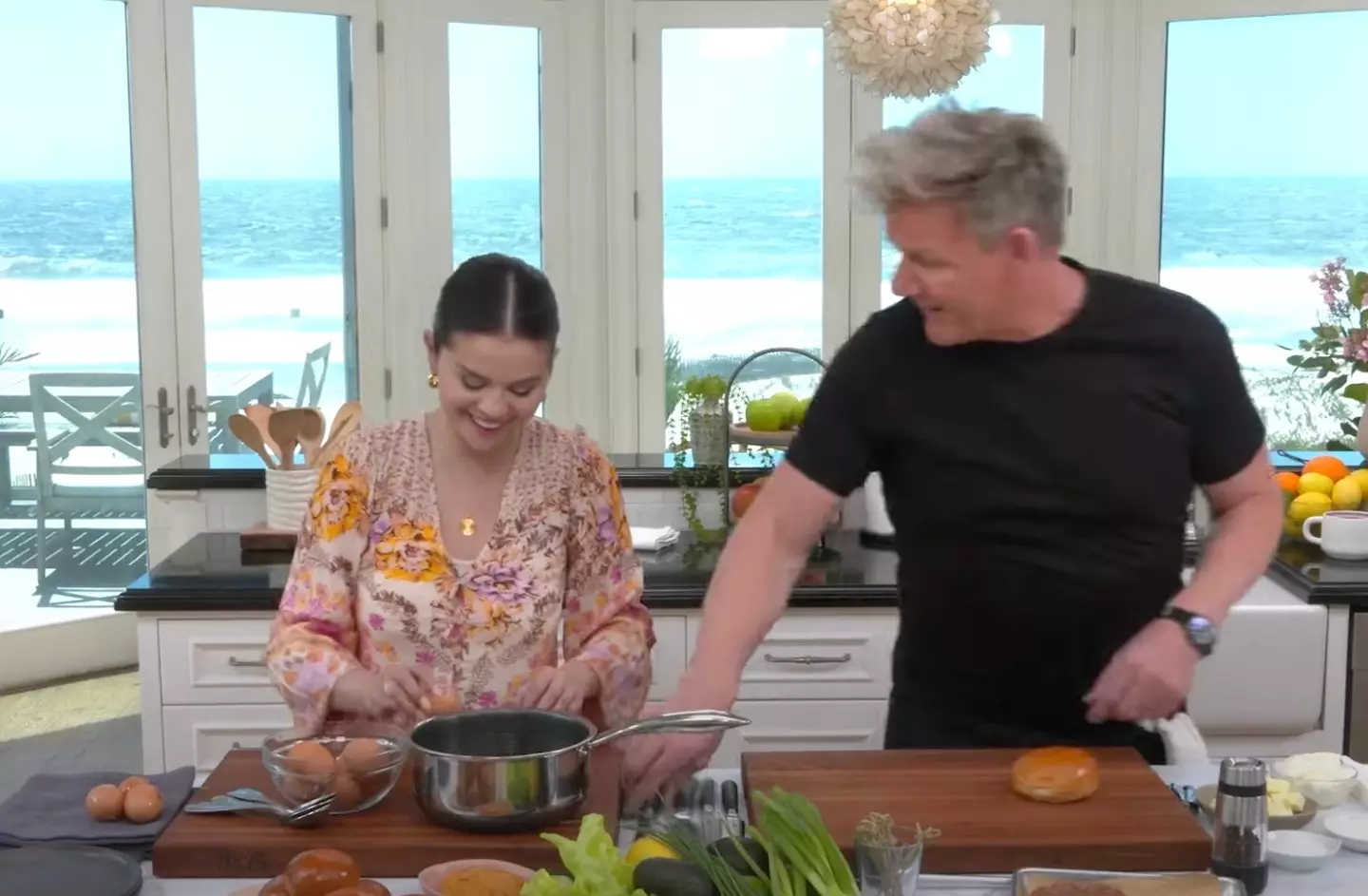 Gordon and Selena cooking away.