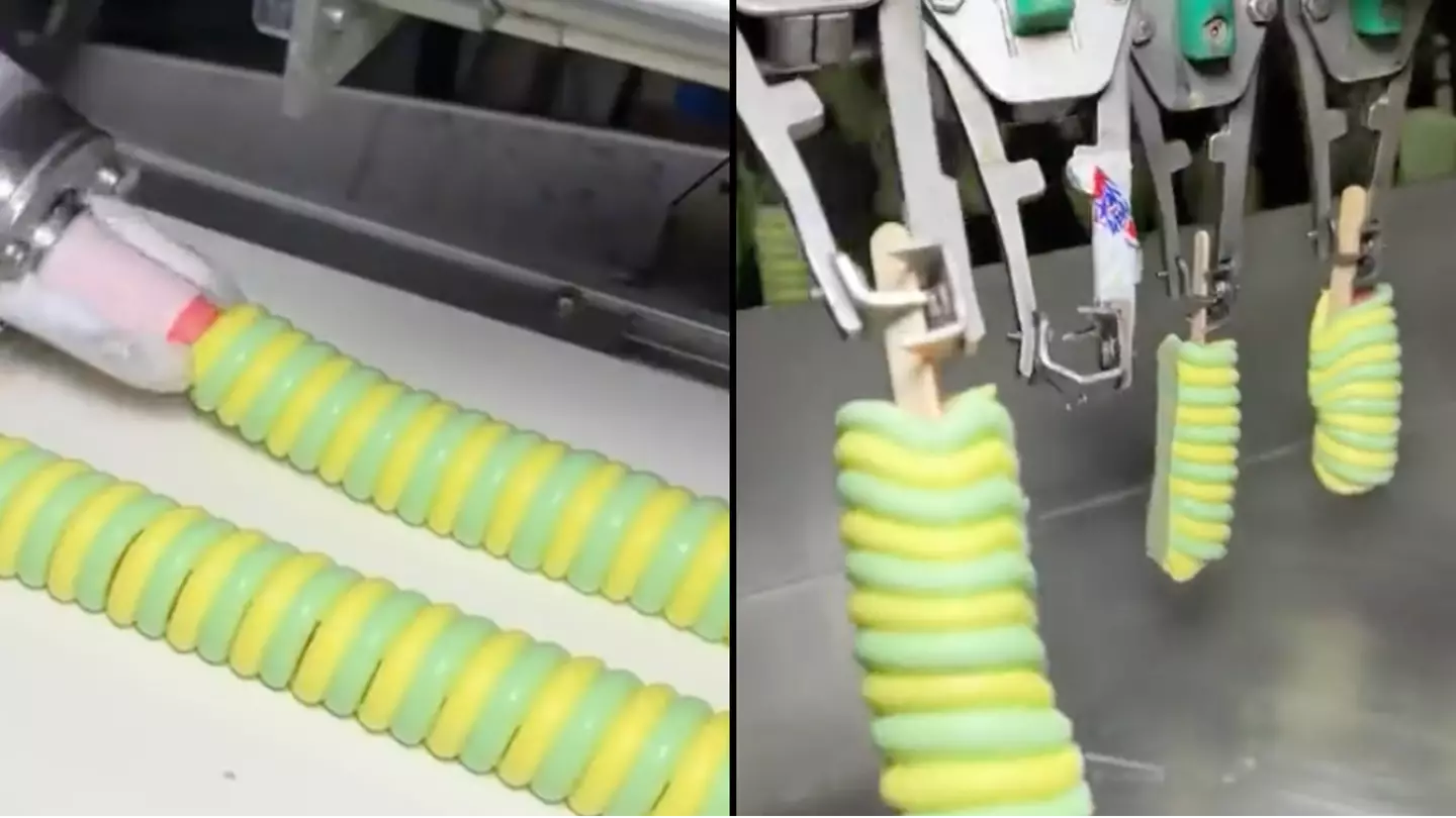 Twister lollies being made in factory is extremely weird to see