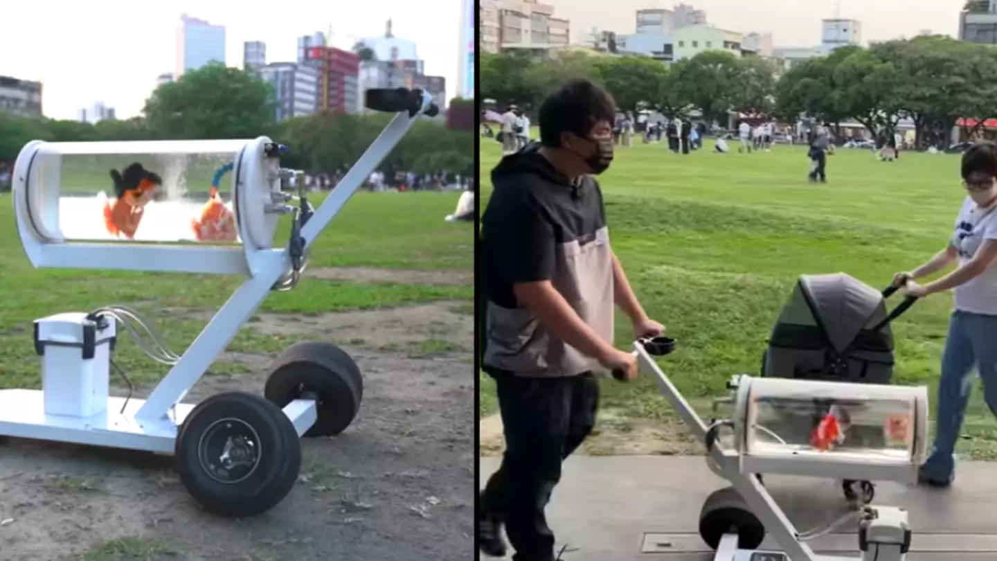 Man Builds Special Device To Allow Him To Take His Pet Goldfish Out For A Walk