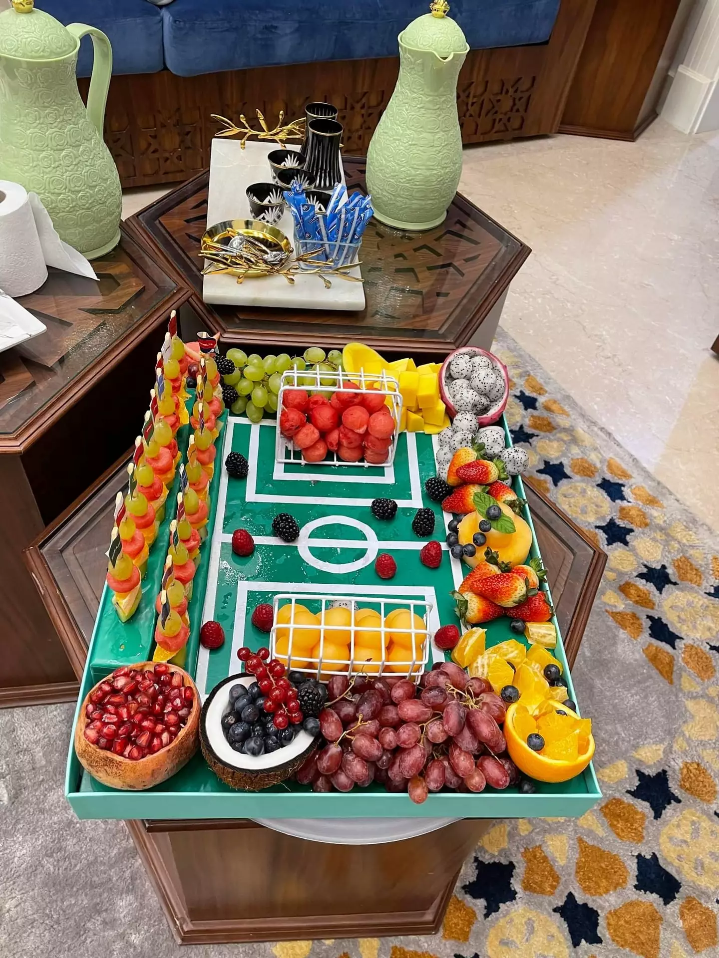 The football themed fruit.