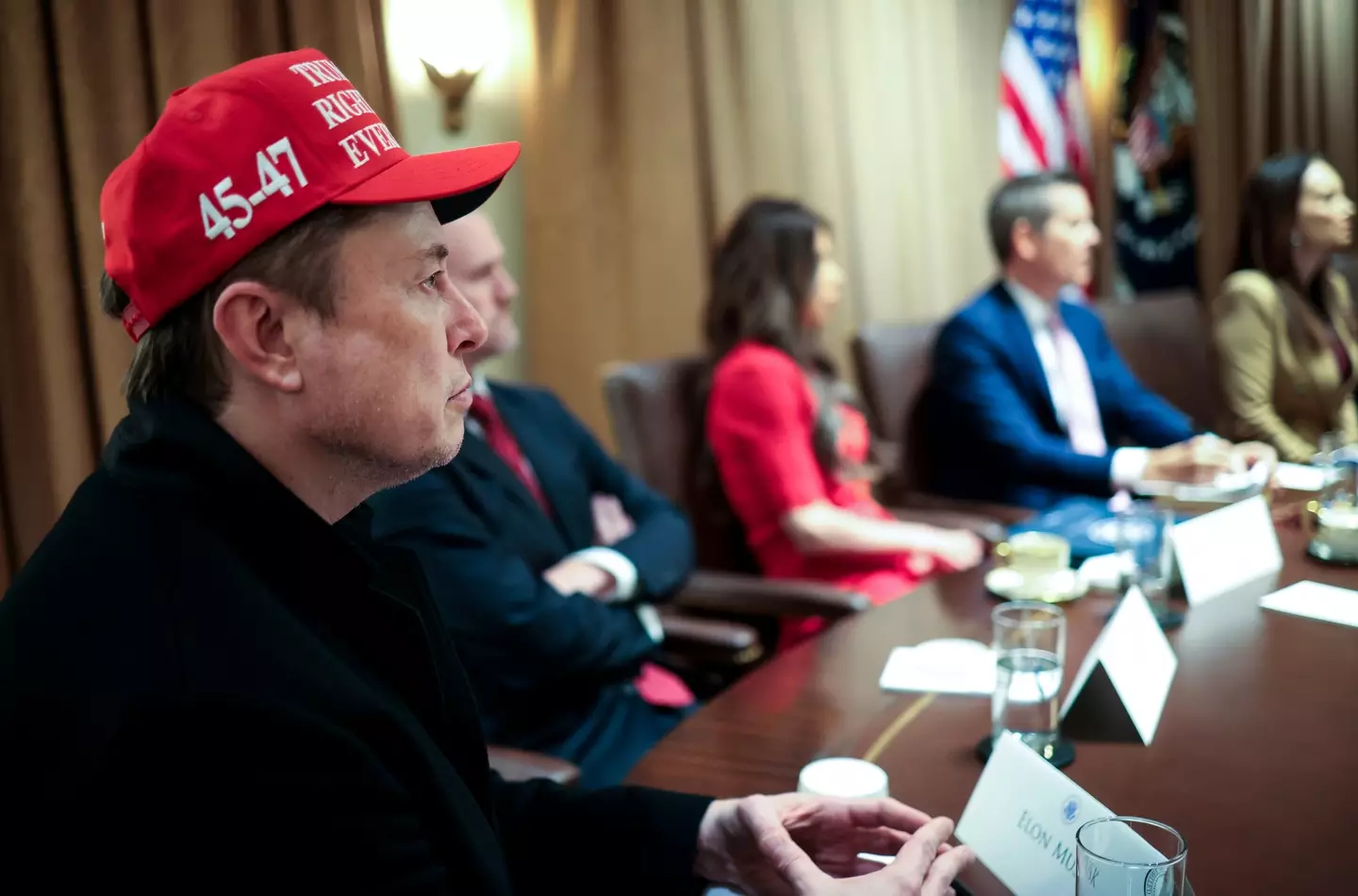 Musk, pictured at a cabinet meeting in the White House, has even more responsibility to juggle these days (Win McNamee/Getty Images)