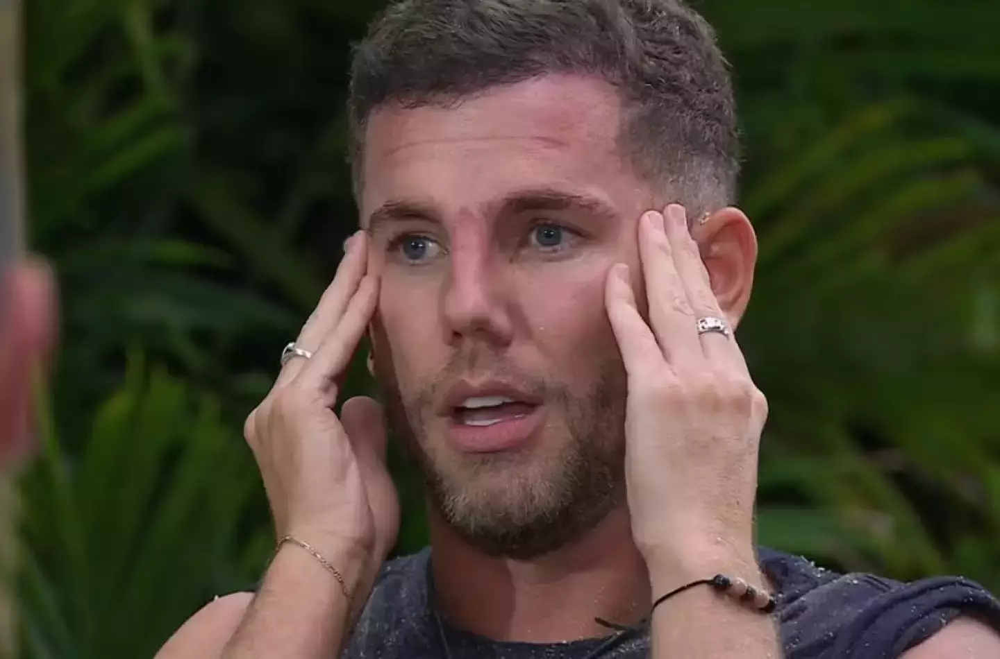 Dean McCullough appears to have smuggled tea bags into the jungle. (ITV)