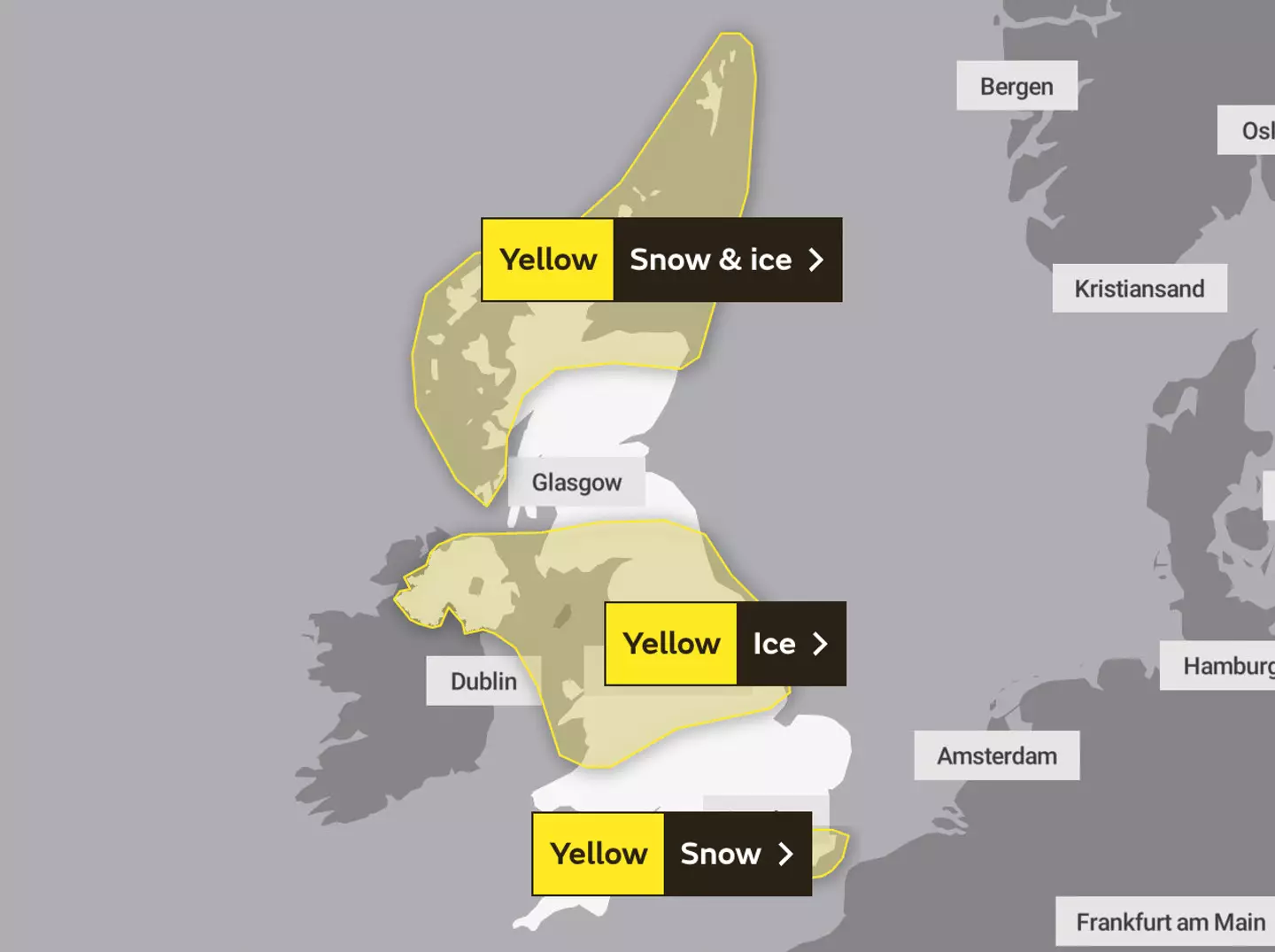 The Met Office has issued Yellow weather warnings.