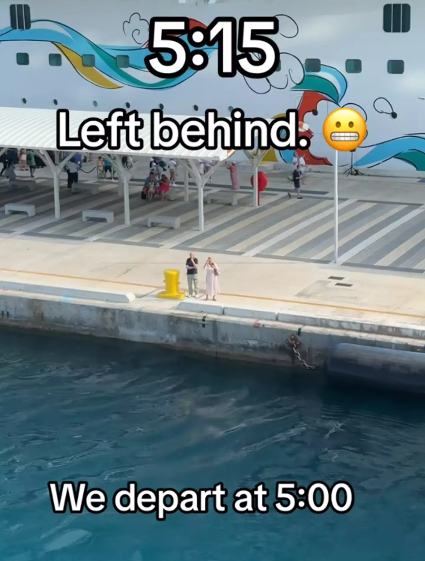Cruise ship passengers left behind for arriving after departure time. TikTok/@gabrielmsotelo