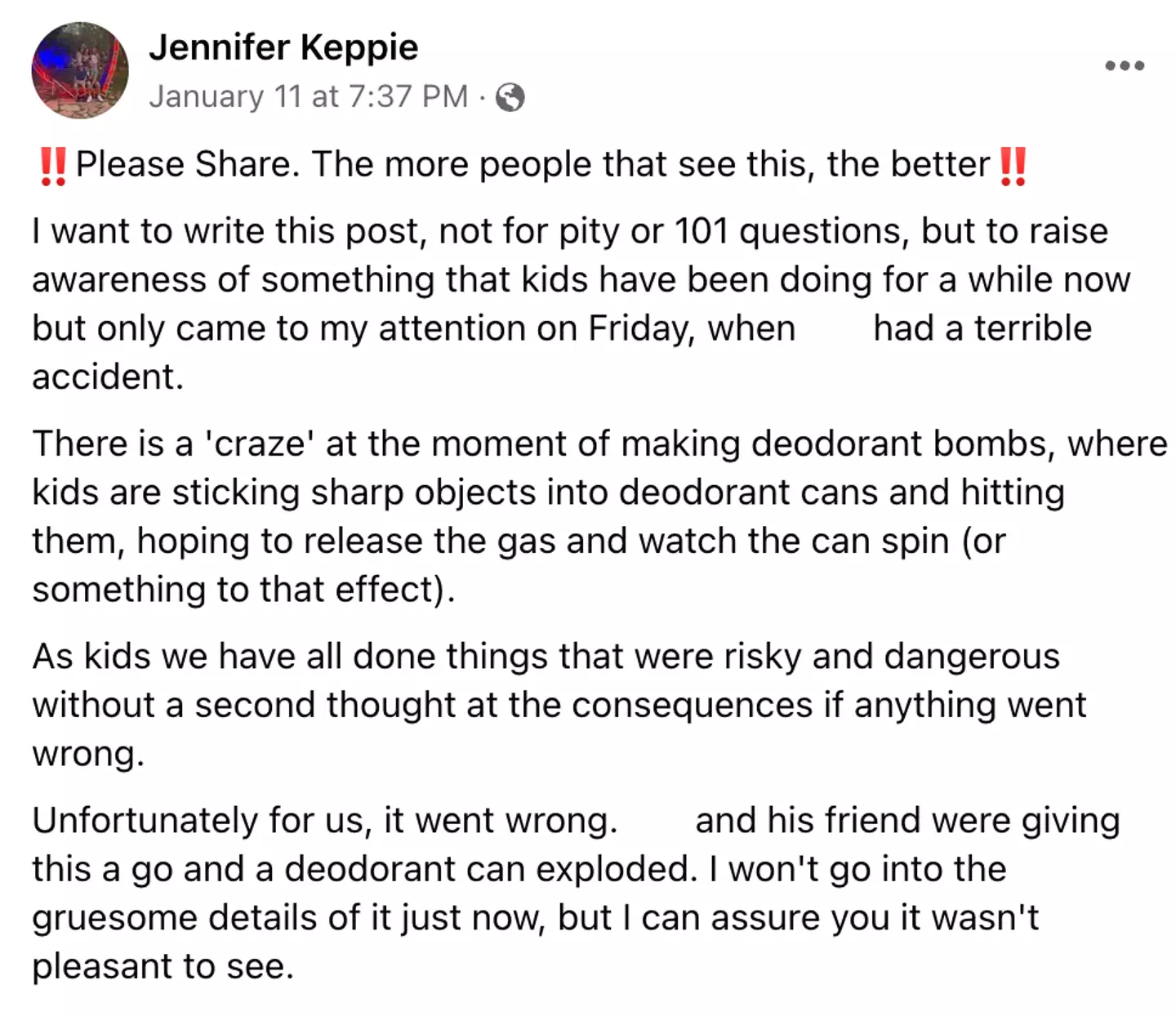 Keppie shared her warning online for other parents.