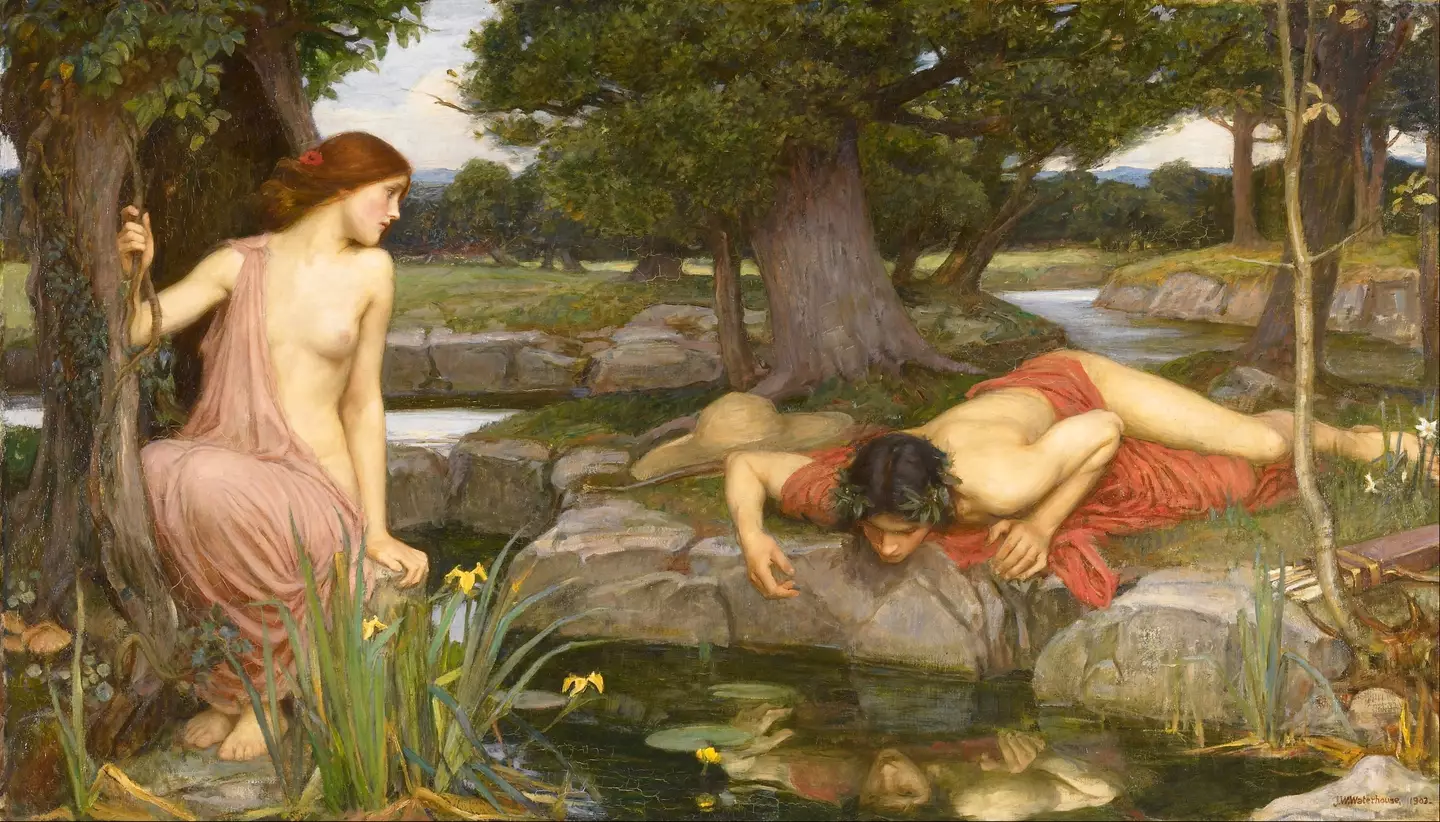 Echo the nymph loved Narcissus but couldn't say it, while he was too self-absorbed to notice.