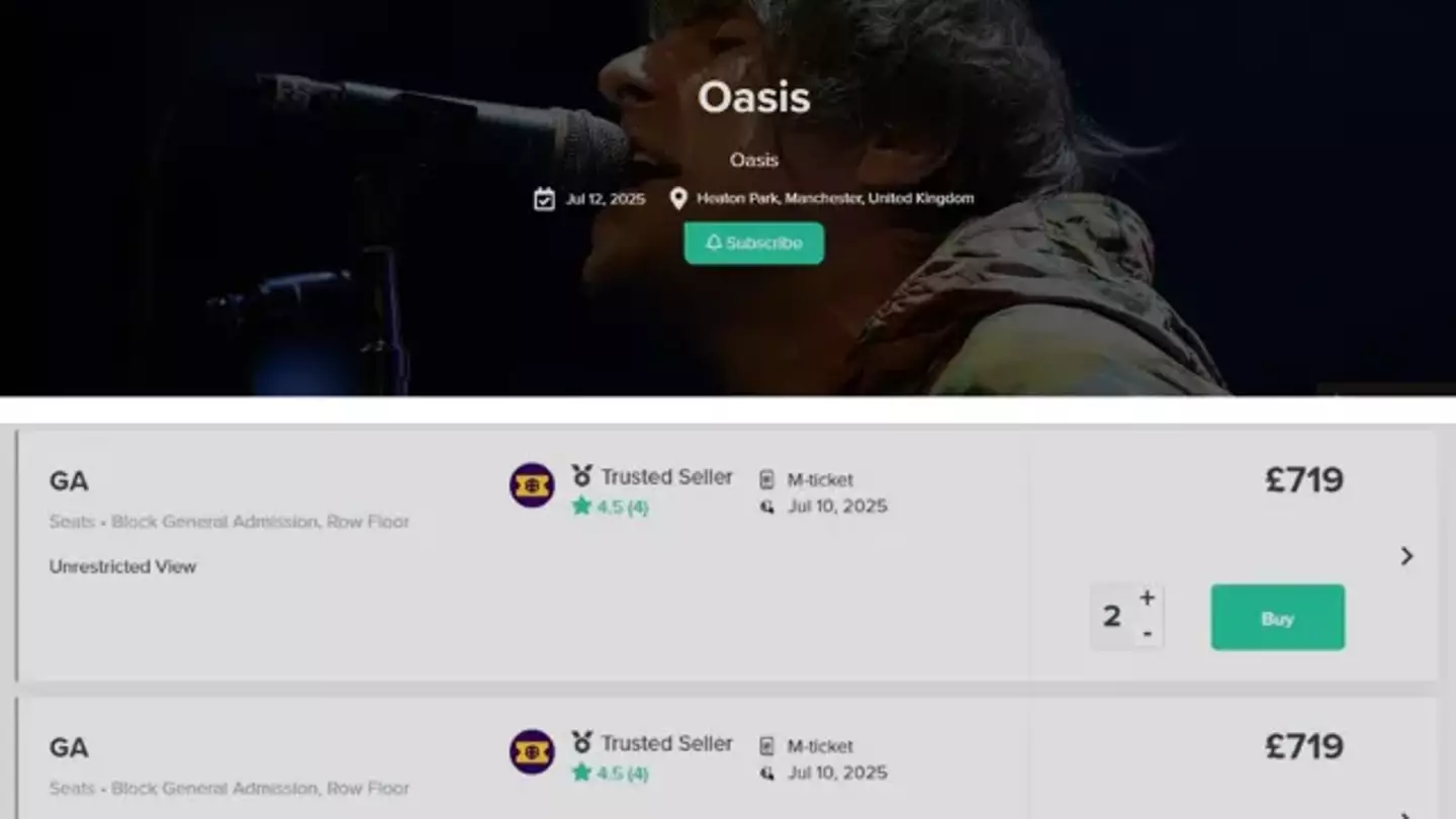 The Oasis tickets reportedly being resold on Ticombo ahead of tickets being on general sale or presale (Ticombo)