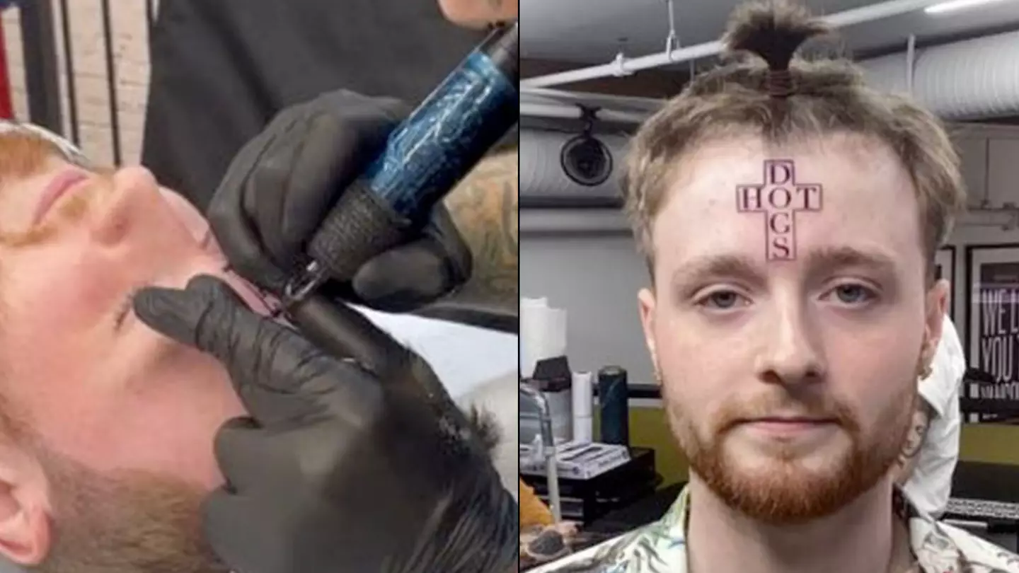 Lad gets hot dog cross tattooed on head leaving people completely baffled