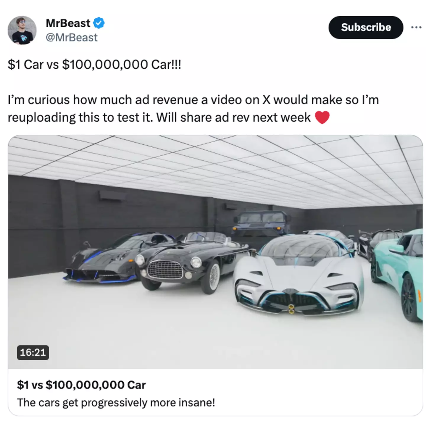MrBeast admitted to being ‘curious’ about how much he could make on X.