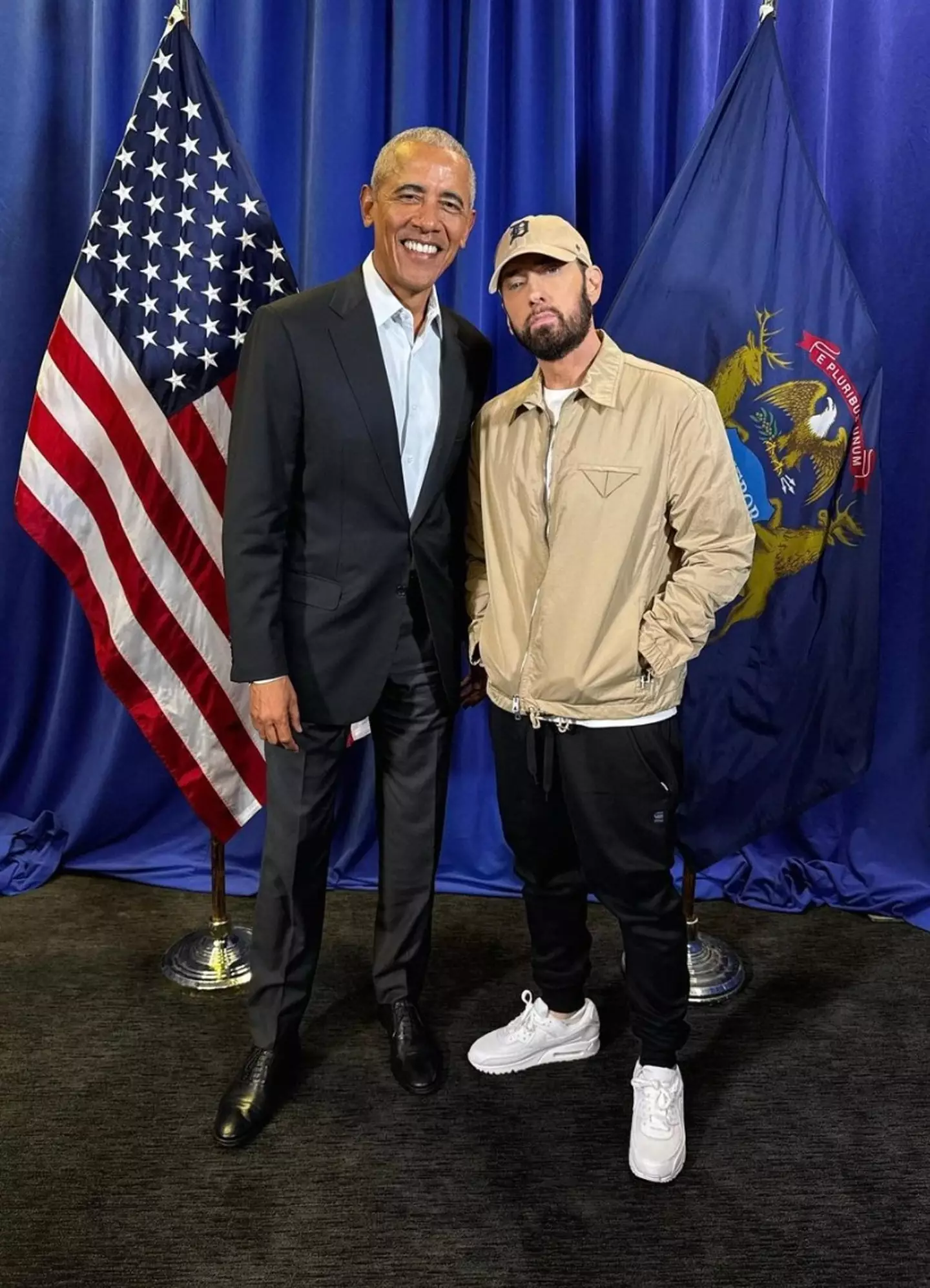 Eminem introduced the former president to the stage at the rally in Detroit (Instagram/@eminem)