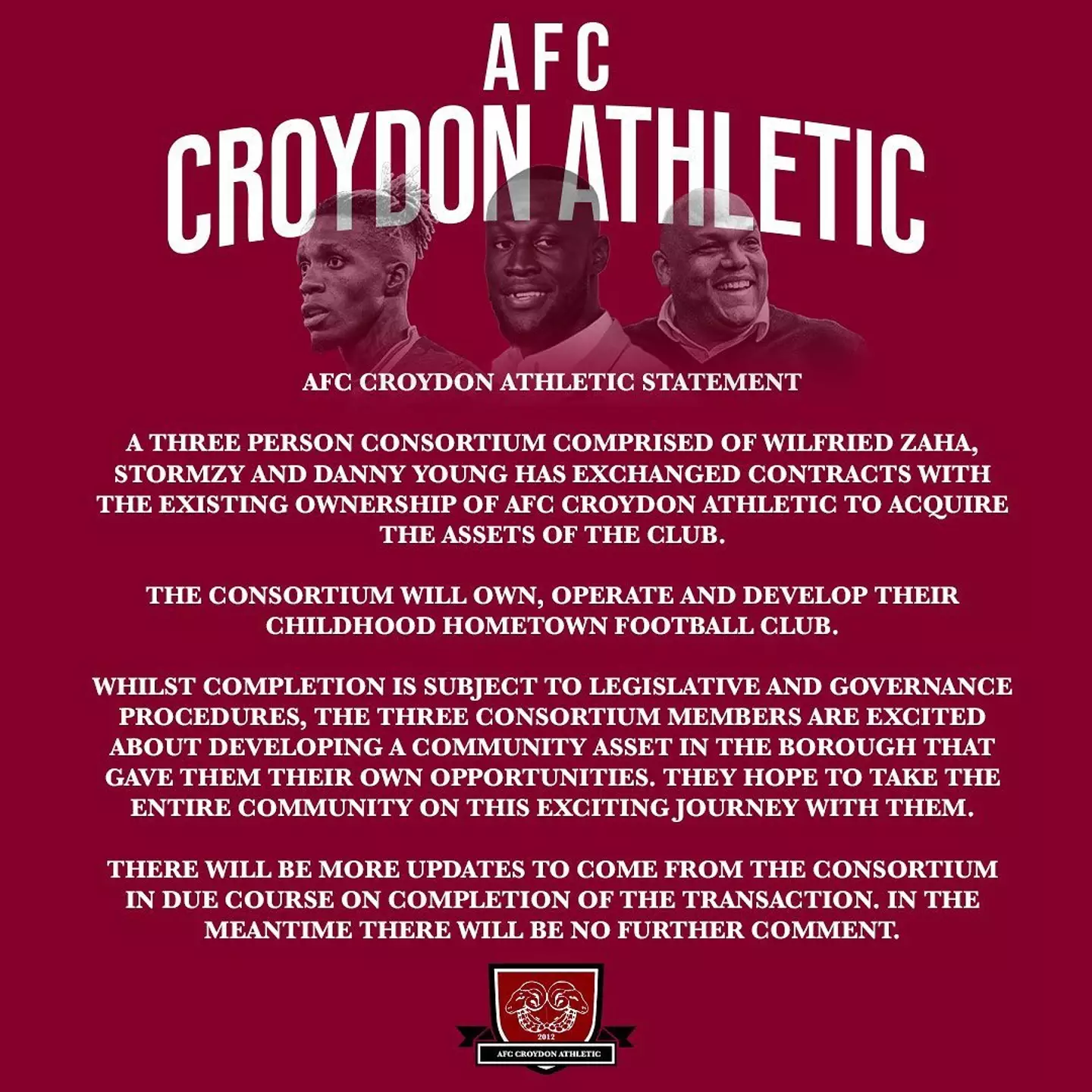 The 'Vossi Bop' hit-maker shared the AFC Croydon Athletic statement to his Instagram this afternoon.