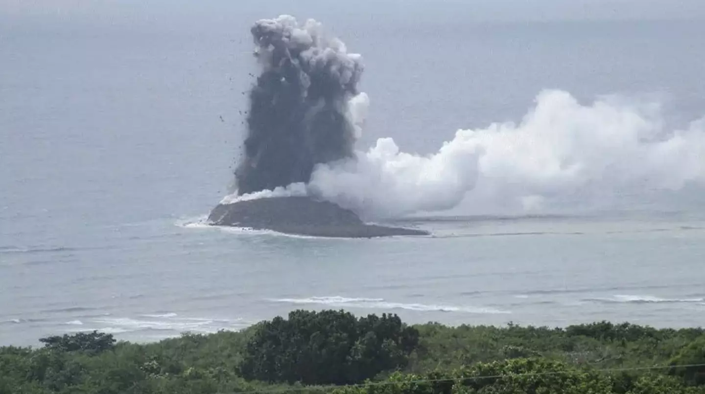 The island formed after magma from underwater volcanic eruptions solidified to rock and broke through the water's surface.