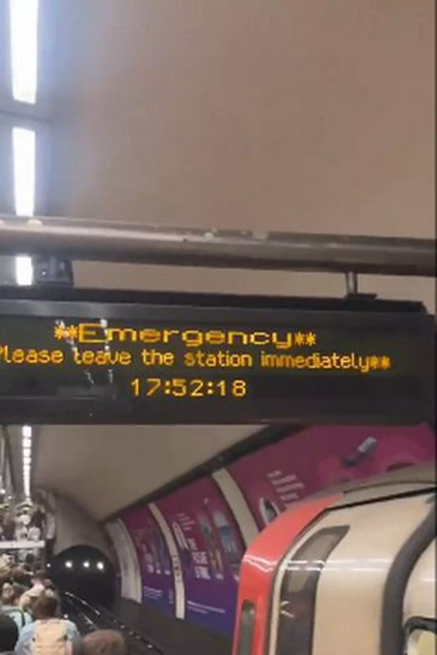 This all seemed to come about after there appeared to be an overhead sign on the platform which read: "Emergency. Please leave the station immediately."