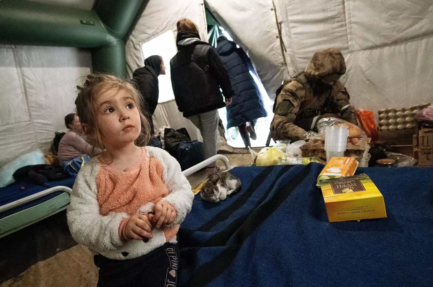 Refugees from Mariupol in temporary accommodation.