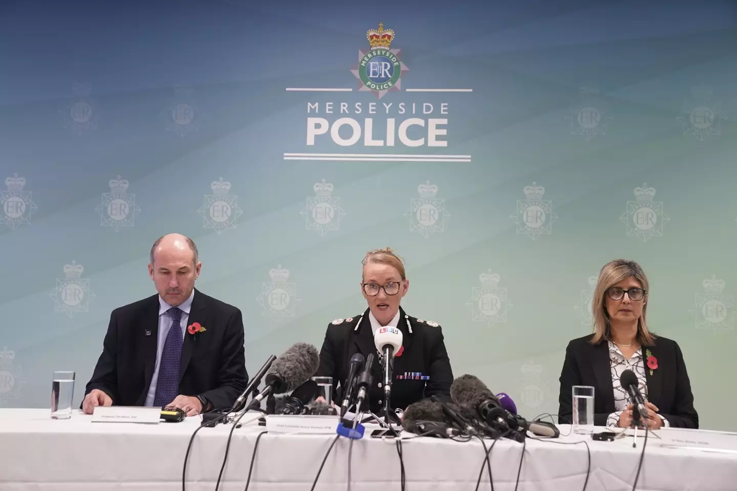 Merseyside Police Chief Constable Serena Kennedy (middle) said the Southport attack suspect had been charged with a terror offence. (PA)