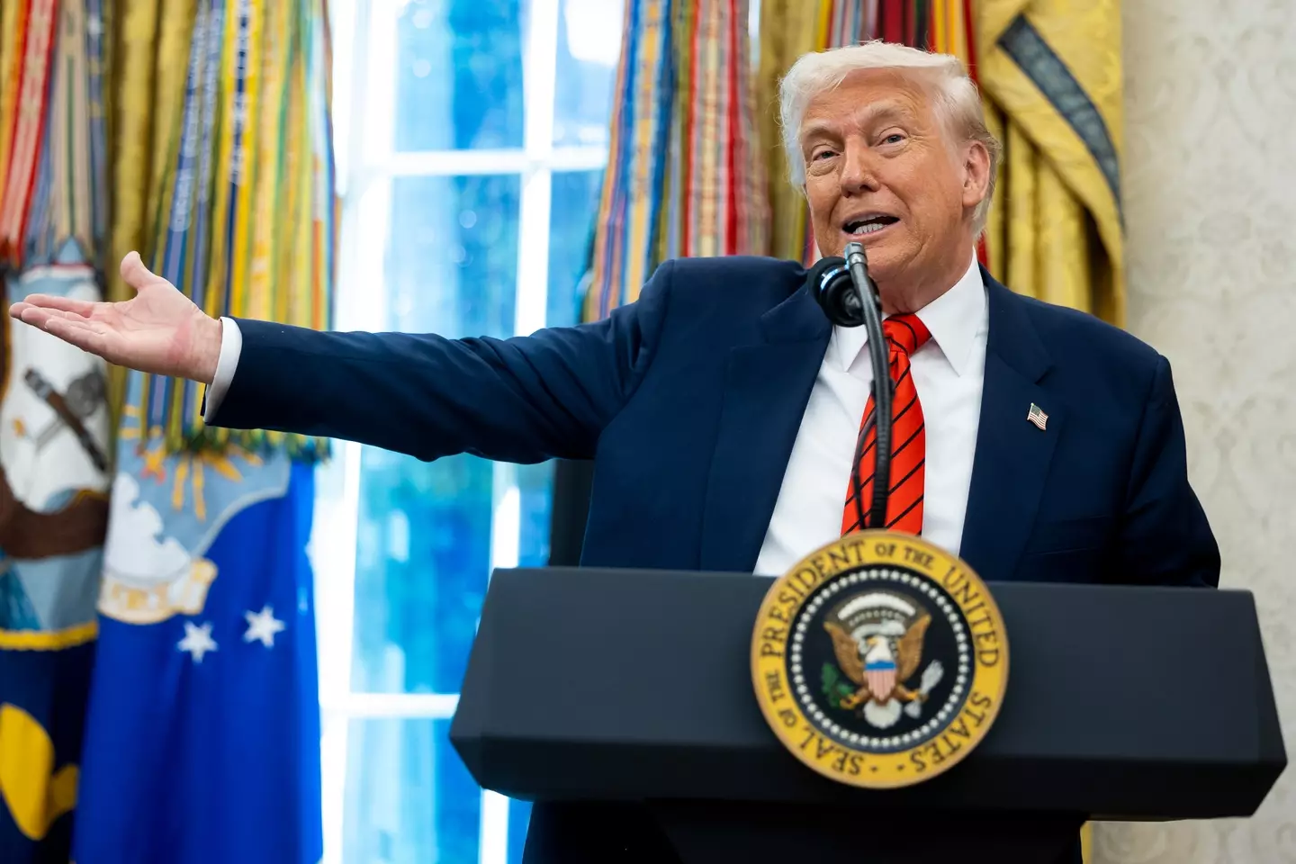 Trump said the announcement will be 'truly earth-shattering', adding that it is a 'positive development' for the US (Francis Chung/Politico/Bloomberg via Getty Images)