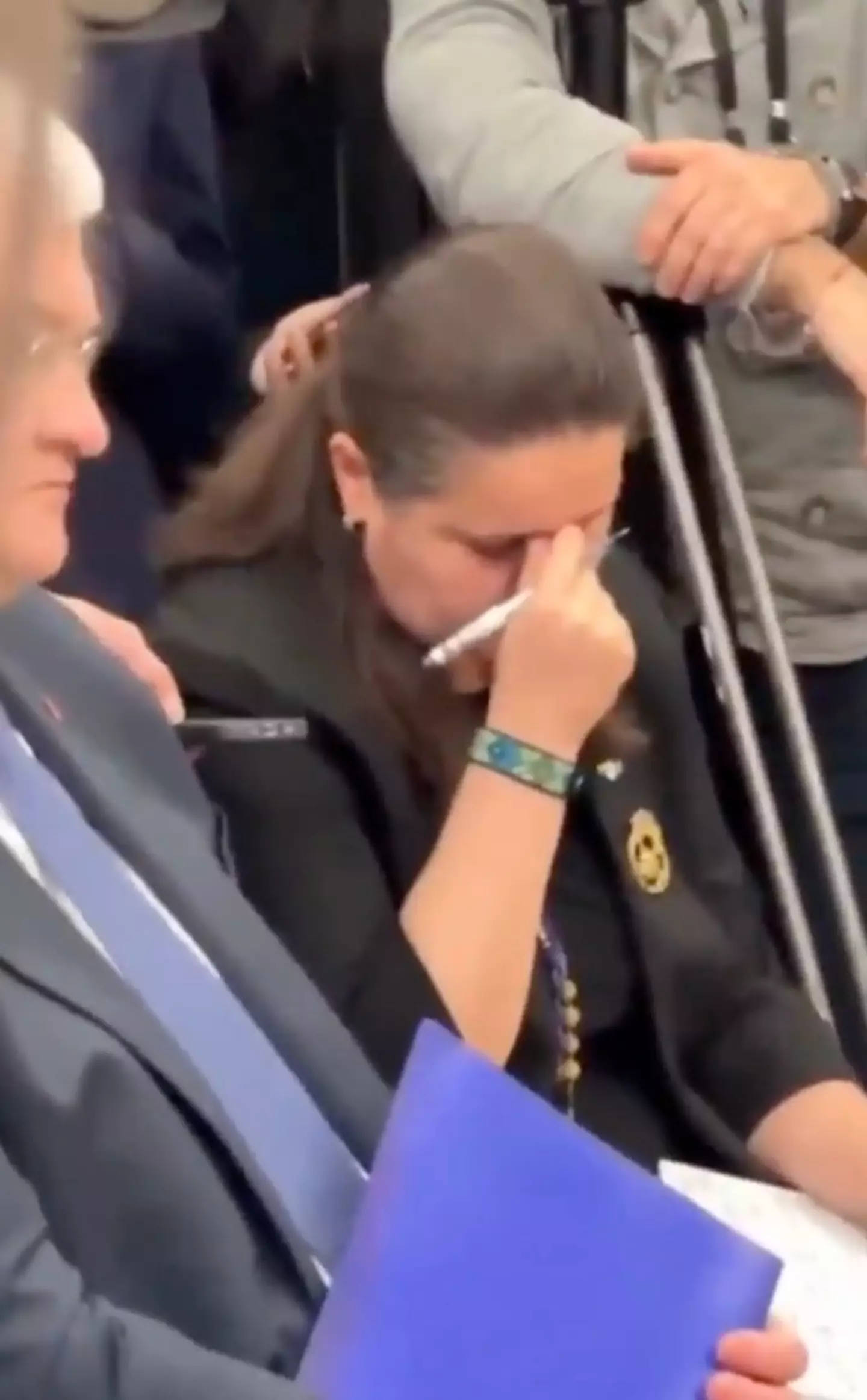 Ukraine's Oksana Markarova was seen holding her head in her hands as the world leaders argued (X)