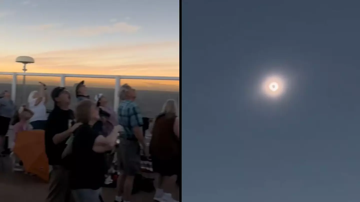 Cruise ship passenger captures moment total solar eclipse turns ocean in to darkness