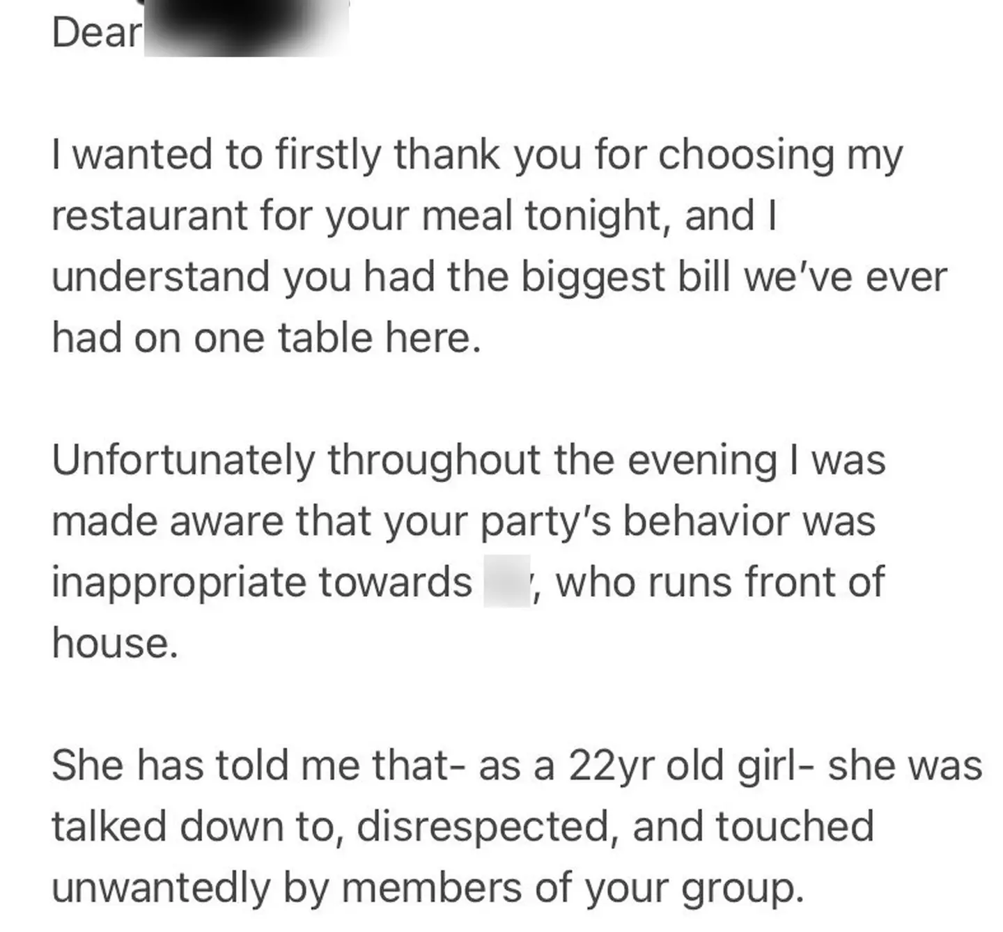 The chef sent an email to the customers.