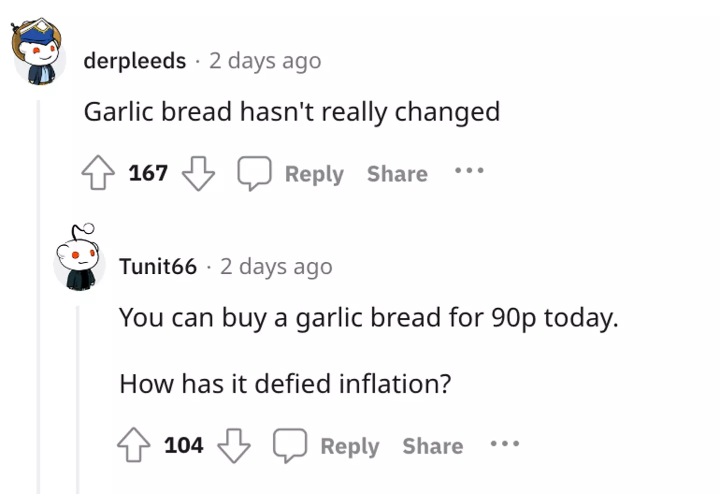 Garlic bread seemed to be 'immune' from 26 years of inflation.