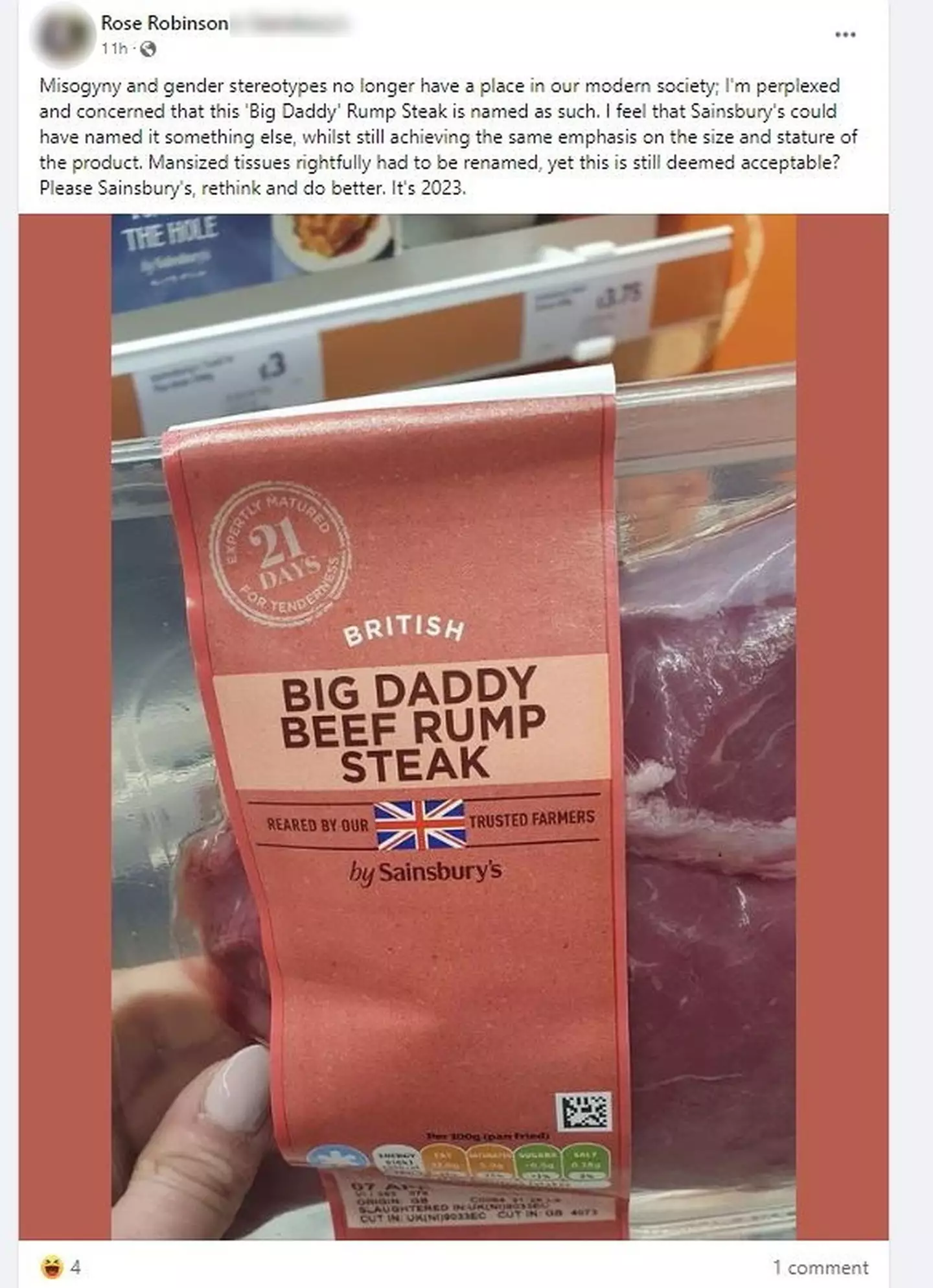 She ended up posting on Facebook about the steak.