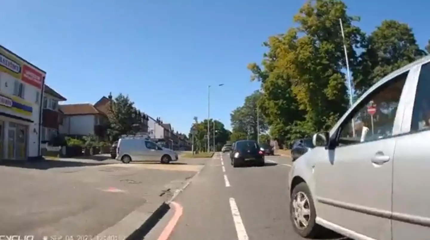 Neither the cyclist or driver appeared to slow down when they approached the left turn.