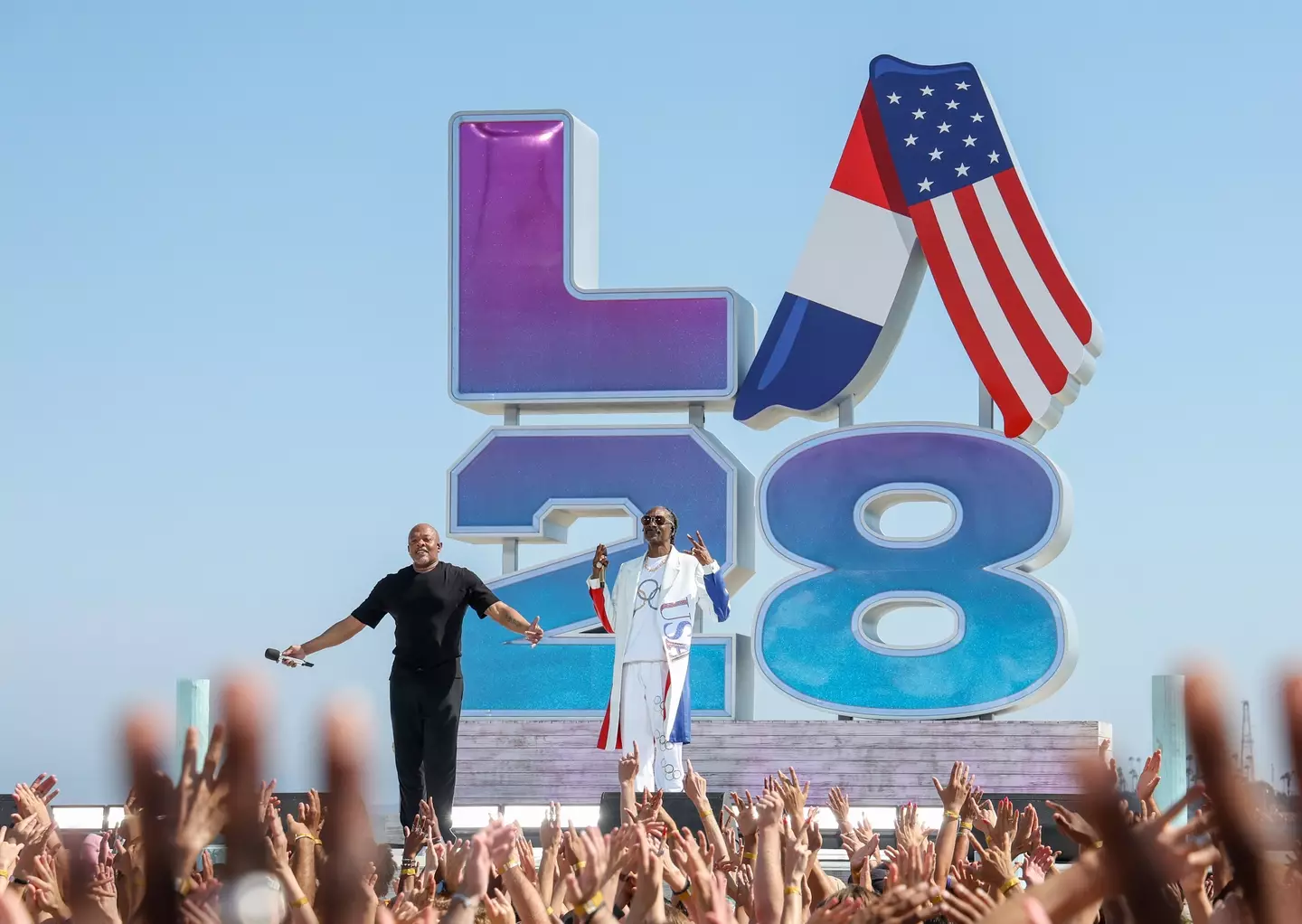 Snoop Dogg and Dr Dre performing during Paris' closing ceremony, with the Games officially handed over to LA (Kevin Mazur/Getty Images for LA28)