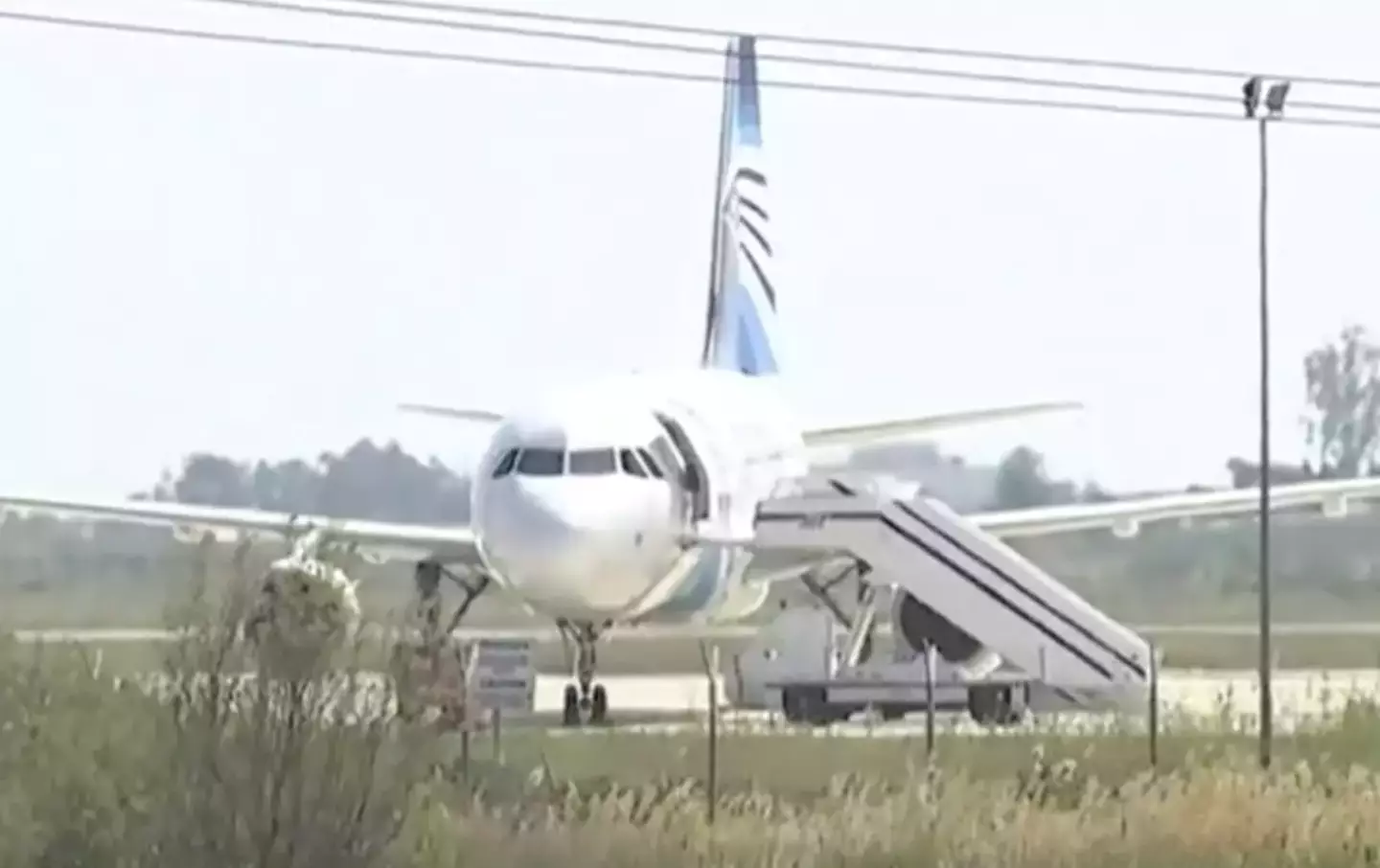 The hijacked plane sitting in a remote area of the airport at Larnaca.